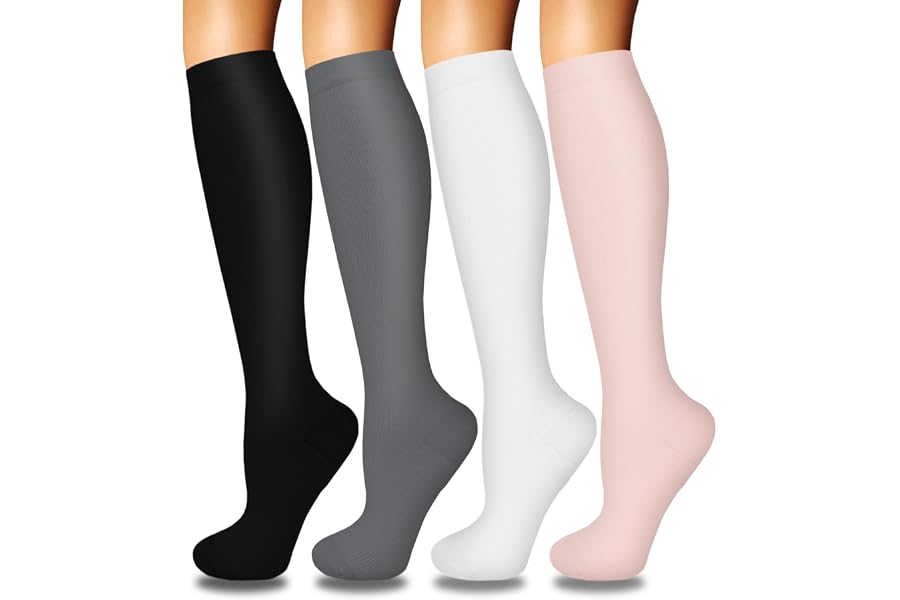 4 Pairs Compression Socks for Women Circulation-Best Support for Nurses,Running,Athletic,Travel