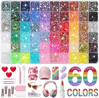 60 Colors 50000Pcs Bedazzling Kit 3mm,Resin Jelly Rhinestones Flatback Gems