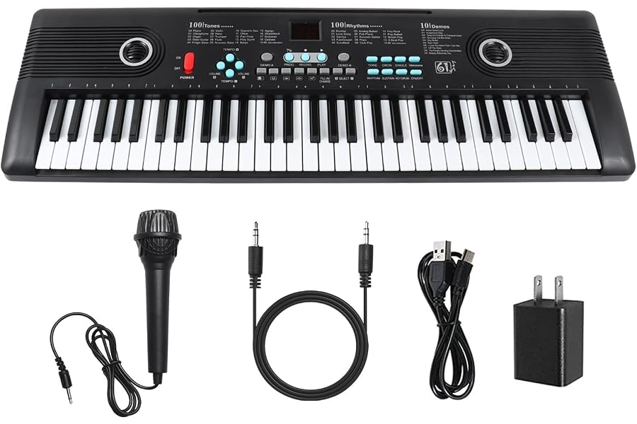 61 Keys Piano Keyboard, Electronic Digital Piano with Built-in Speaker Microphone, Portable Keyboard Gift Teaching for Beginners, Electric Piano for Kids, Birthday Gift for Children