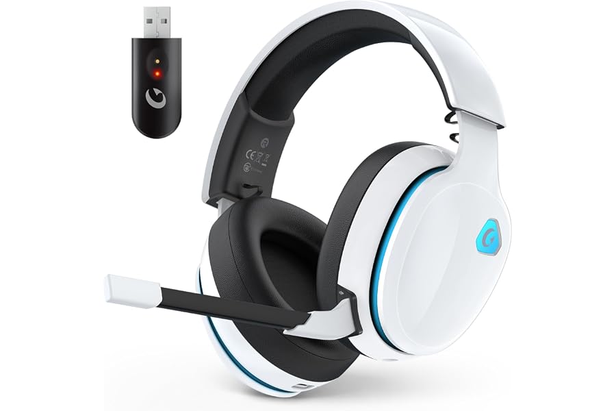 AOC 2.4GHz Wireless Gaming Headset for PS5, PS4, PC, Switch, 45Hr, White | Bluetooth 6.0 Gaming Headphones with Noise Canceli