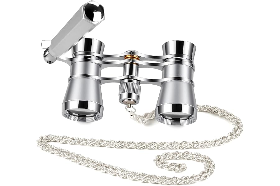 AOMEKIE 3X25 Opera Glasses Binocular with Adjustable Handle Exquisite Chain | Vintage Mini Binoculars for Women Adults Men for Concert Opera(Glossy Sliver)
