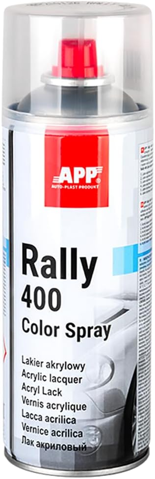 APP Rally 400 Color Spray - Barniz spray transparente brillante | 400 ml | Para coche, madera, metal | Incoloro brillante para todo tipo de superficies, alta cobertura