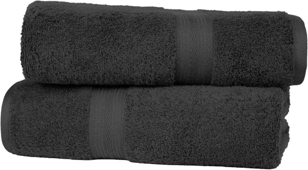 Amazon Basics Juego Toallas Baño 100% Algodón Toalla Ducha 70x140 cm, Negro, Pack 2 Unidades