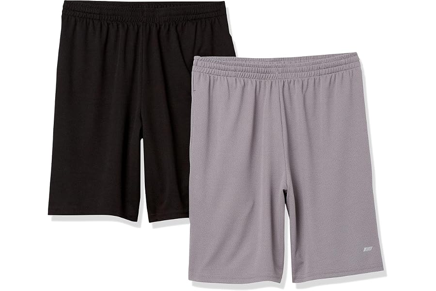Amazon Essentials Men's Athletic Basketball Gym Shorts, Breathable Moisture Wicking, Loose-Fit Performance Tech, Pack of 2