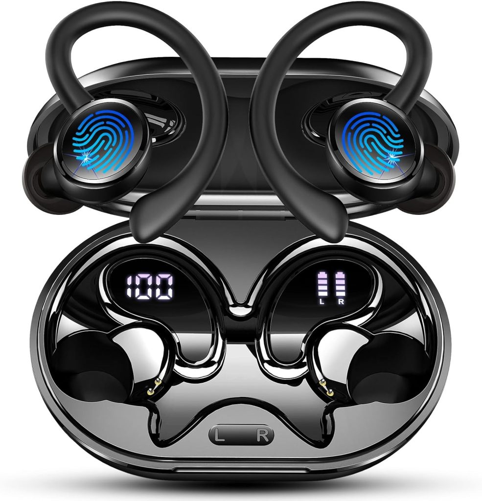 Auriculares Inalambricos Deportivos, Auriculares Bluetooth 5.4 HiFi Estéreo con 4 HD Mic, 60H Cascos Inalambricos Bluetooth con Cancelacion Ruido ENC, IP7 Impermeable Cascos, Pantalla LED/Control App