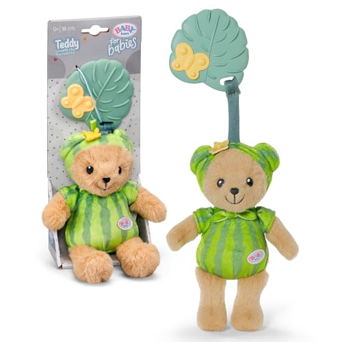 BABY born for babies Teddy Egel Beer 18 cm met bijtring | Bijtring voor doorkomende tandjes, rammelaar & knisperpapier, Kruisbes-design, wasbaar