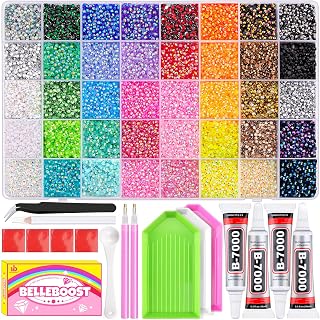BELLEBOOST 50000Pcs 40 Colors Jelly Rhinestones Bedazzling kit, 3mm Multicolor Resin Flatback Gems for Diamond Art, Bedazzler Kit with 3Pcs 10ml B7000 Jewelry Glue for Crafting Book Shoes Nail Art