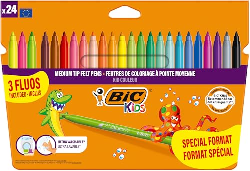BIC Kids - Kid Couleur Rotuladores Punta Media, 24 Count (Pack of 1), Pack especial, Colores Surtidos