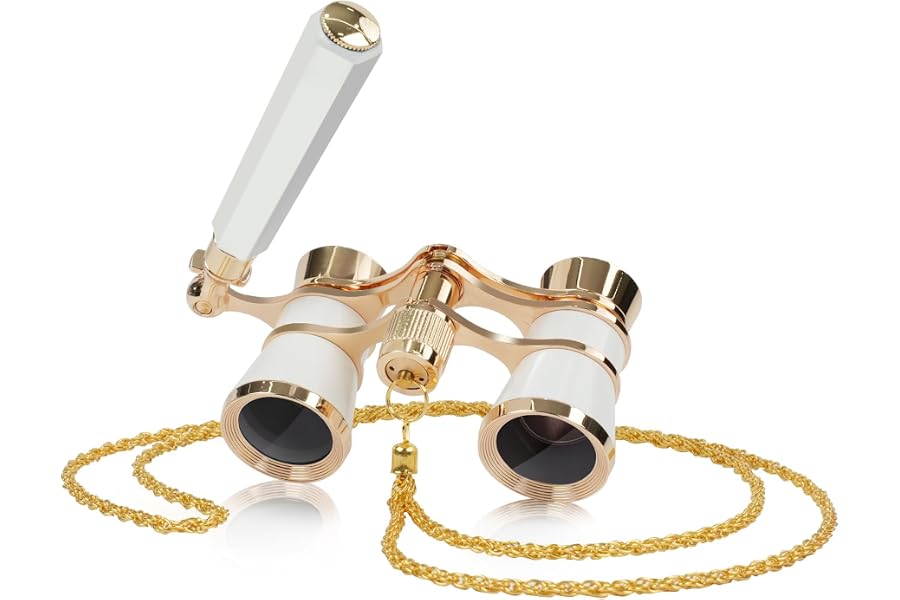 BOSTRON 3X25 Theater Glasses Opera Binoculars with Adjustable Handle | Opera Glasses for Women Adults with Chain Mini Compact Opera Binoculars for Concerts Musical Cinema (White)