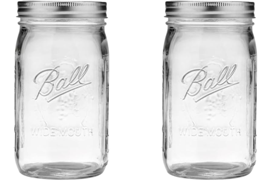 Ball Wide Mouth Glass Mason Jars with Lids and Bands, Used for Canning, Pickling, Juice, Jam, Jelly, Quart Size 32 Ounce (Pack of 2)