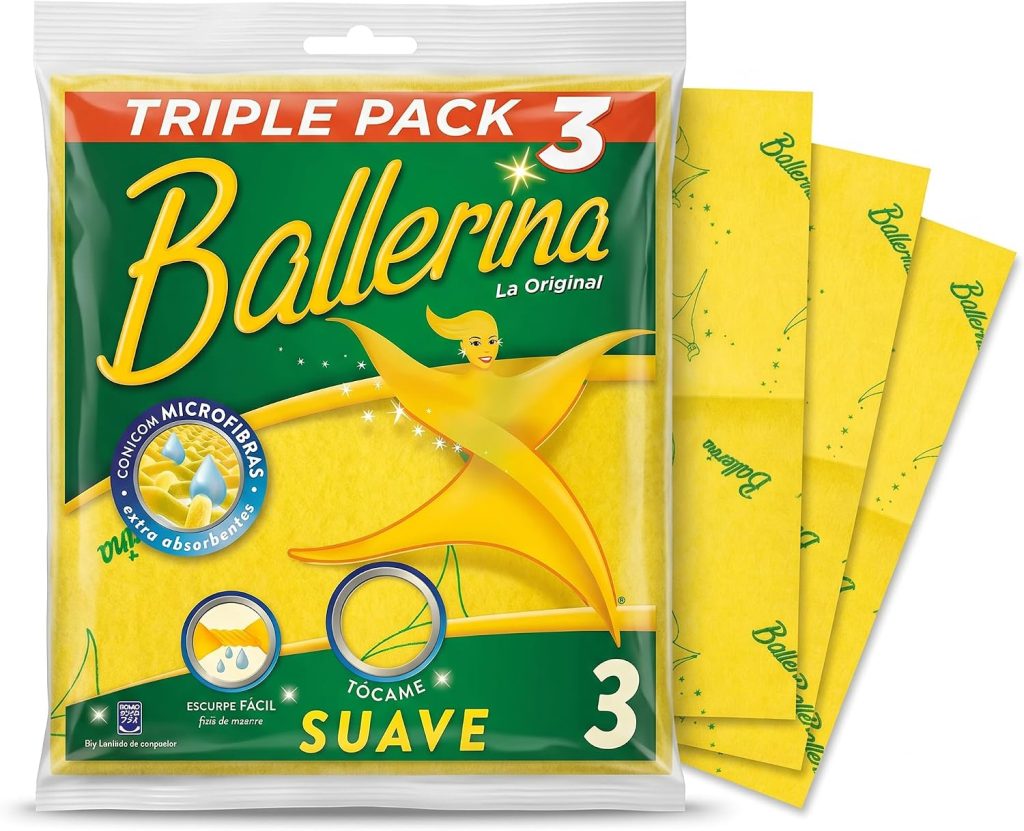 Ballerina Bayeta Amarilla Original | Desde 1986 | 35x35 | Alta Absorción | Lavable a 60° con Lejía | Pack 3 Unidades