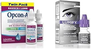 Bundle of Opcon-A Allergy Eye Drops, Antihistamine and Redness Relief for Itchy, Red Eyes 0.5 Fl Oz (Pack of 2) + LUMIFY Eye Drops, Redness Reliever for Brighter Looking Eyes 0.25 Fl Oz (7.5mL)