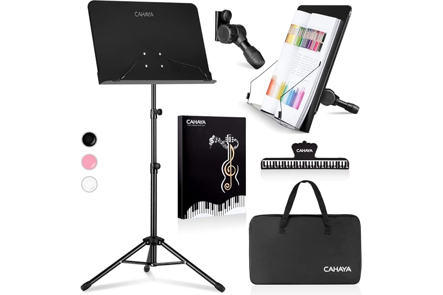CAHAYA Sheet Music Stand Dual-use Convert to Desktop Stand Adjustable Black | Portable Foldable 31.4-57" Height Adjustable St