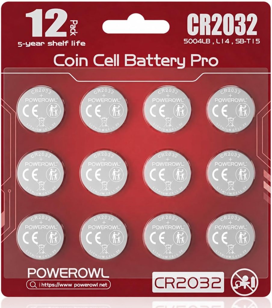 CR2032, POWEROWL Set 12 Pilas Litio CR2032 3V Botón para Relojes y Accesorios Electrónicos(Rojo)