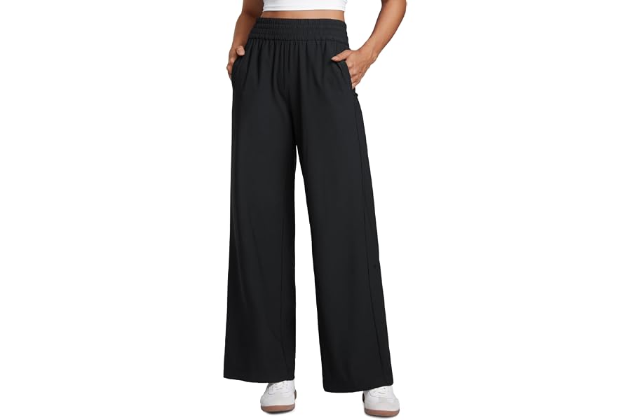 CRZ YOGA Drapey Wide Leg Casual Pants 28"/30" | Lightweight, Travel, Flowy, Loose Fit, Pockets, for Women