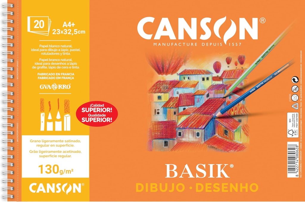 Canson Basik Dibujo A4+ 130g Álbum Esp Mic Blanco Natural Liso 20 Hojas