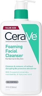CeraVe Foaming Facial Cleanser, Face Wash for Oily Skin, 19oz | Skin Care with Hyaluronic Acid & Niacinamide, Makeup Remover, Daily Face Wash For Men & Women, Fragrance Free, Oil Control