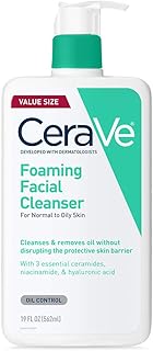 CeraVe Foaming Facial Cleanser, Face Wash for Oily Skin, 19oz | Skin Care with Hyaluronic Acid & Niacinamide, Makeup Remover, Daily Face Wash For Men & Women, Fragrance Free, Oil Control