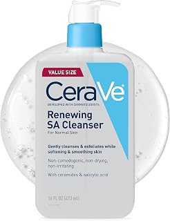 CeraVe Renewing Salicylic Acid Cleanser, BHA Exfoliating Face Wash, 16oz | Skin Care with Hyaluronic Acid & Niacinamide, Facial Cleanser, Face Cleanser, Ceramides, Fragrance Free, Non-Comedogenic