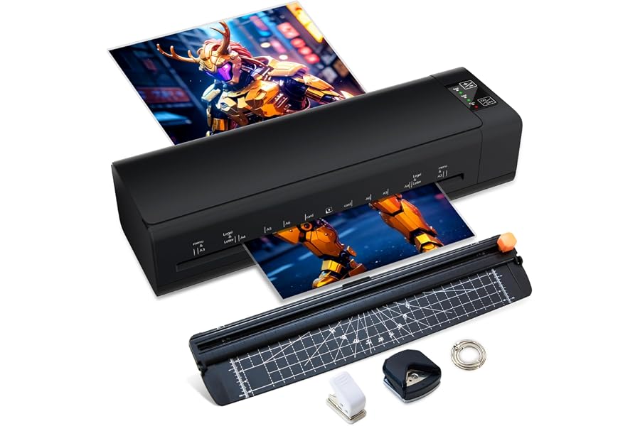 Chilino 13inch Laminator Machine, 9-in-1 Hot & Cold Laminating Machine | 60-Second Fast Warm-Up, Never-Jam Design, Built-In Corner Rounder & Cutter, Includes Laminating Sheets, Black