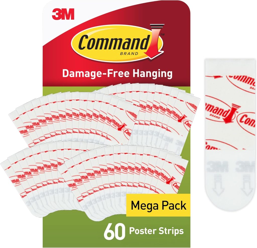 Command Poster Strips, Value Pack, 60 Adhesive Strips, White | Ideal for Hanging Posters, Photographs, Schedules, Calendars or Pictures Without Frames - Damage Free Hanging