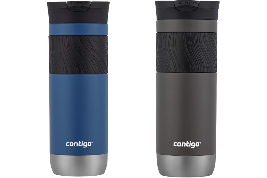 Contigo Byron Vacuum-Insulated Stainless Steel Travel Mug with Leak-Proof Lid, Reusable Coffee Cup or Water Bottle, BPA-Free, 20oz 2-Pack in Sake & Blue Corn Perfect for Hot and Cold Beverages