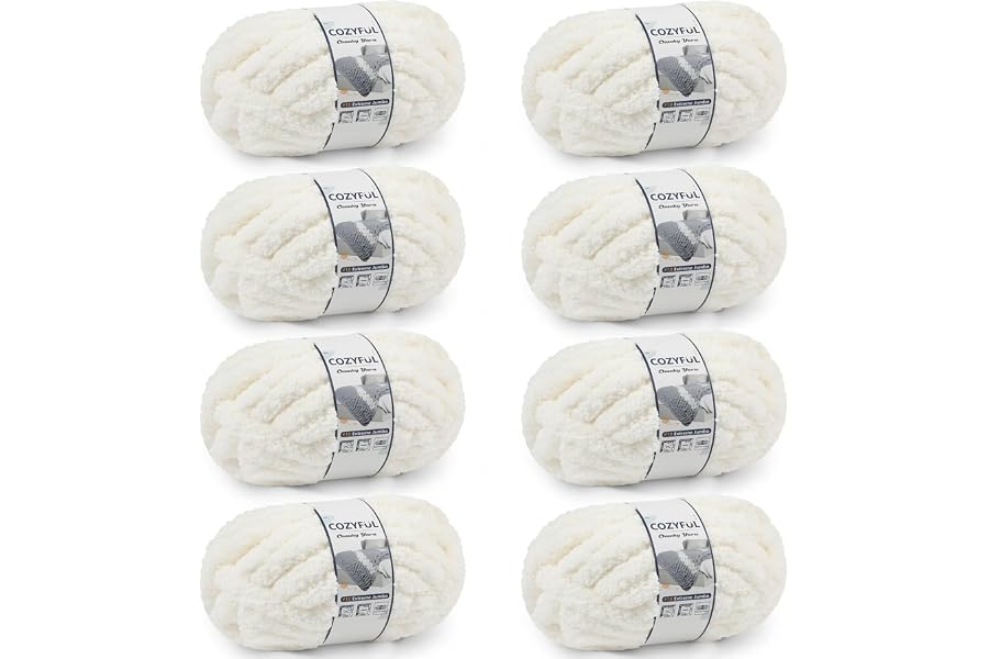 Cozyful Chunky Yarn for Hand Knitting - #10 Chunky Chenille Yarn, Jumbo Big Thick Chunky Yarns for Crocheting, Super Bulky Chunky Knit Blanket Yarns, 8 Skein (22 yds 8 oz Each Skein), Cream