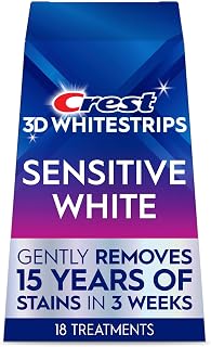 Crest 3DWhitestrips Sensitive White At-Home Teeth Whitening Kit, 18 Treatments, Gently Removes 15 Years of Stains