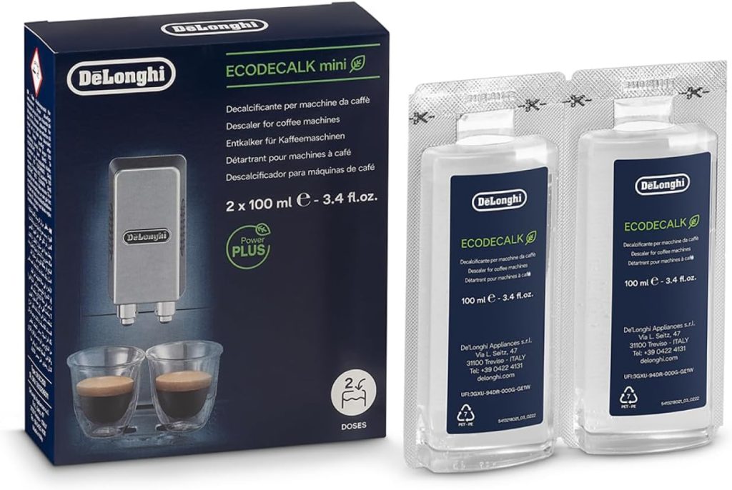 De'Longhi EcoDecalk Mini - Détartrant Machine à Café 2 Doses de Détartrage | Solution de Détartrage, Formule Végétale, Accessoire d'Entretien pour Machine à Café, 2 x 100ml, Biodégradable, DLSC200