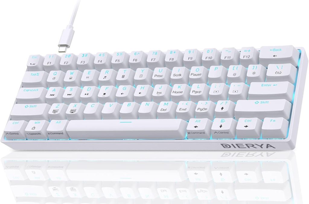 Dierya DK61SE Teclado Gaming 60%, QWERTY US, Switch Red, Blanco | Teclado Mecánico 60% de 61 Teclas, Tasa de Sondeo de 1000 Hz, Anti-Ghosting y 19 Modos de Retroiluminación
