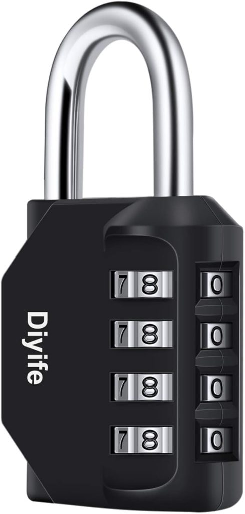 Diyife Candado Combinación 4 Dígitos Impermeable, Negro | Seguridad alta, resistente a la intemperie, apto para Gimnasio, Escuela, Archivadores, Caja de Herramientas, Cerca, Cerrojo
