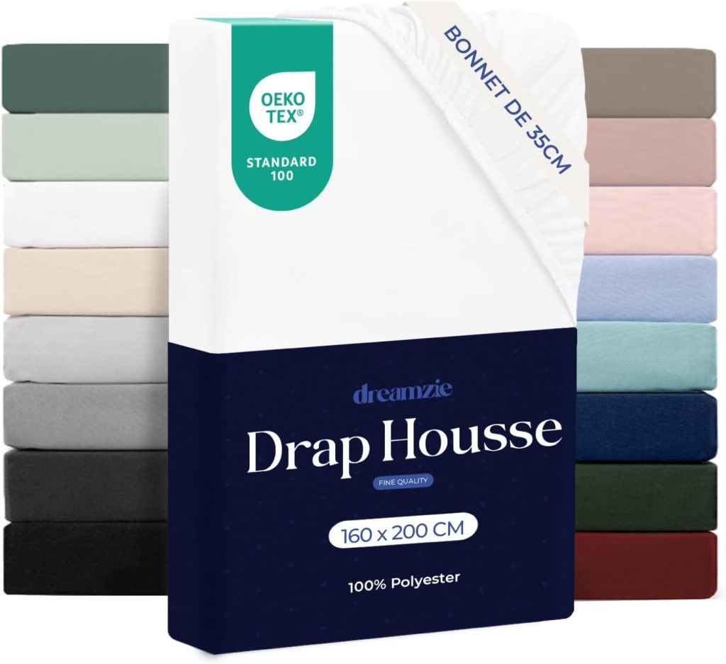 Dreamzie - Drap Housse 160x200cm - Grand Bonnet 35cm - Blanc | Microfibre Ultra Douce · Certifié OEKO-TEX · Linge de Lit 2 Personnes · Matelas Épais · Respirant · Entretien Facile