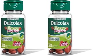 Dulcolax Saline Laxative Chewy Fruit Bites, Fast-Acting Laxative & Gentle Constipation Relief, Cherry Berry Flavor, Magnesium Hydroxide 600 mg, 30 Count (Pack of 2)