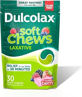 Dulcolax Saline Laxative Soft Chews, Fast-Acting Laxative, Gentle Constipation Relief, Mixed Berry Flavor, Magnesium Hydroxide 1200 mg, 30 Count, Occasional Constipation. (Pack of 12)