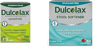 Dulcolax Stimulant Laxative Tablets (100 Count) Gentle Overnight Constipation Relief, Bisacodyl 5mg & Stool Softener Laxative Liquid Gel Capsules (50ct) Gentle Relief, Docusate Sodium 100mg