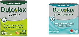 Dulcolax Stimulant Laxative Tablets (100 Count) Gentle Overnight Constipation Relief, Bisacodyl 5mg & Stool Softener Laxative Liquid Gel Capsules (100ct) for Gentle Relief, Docusate Sodium 100mg