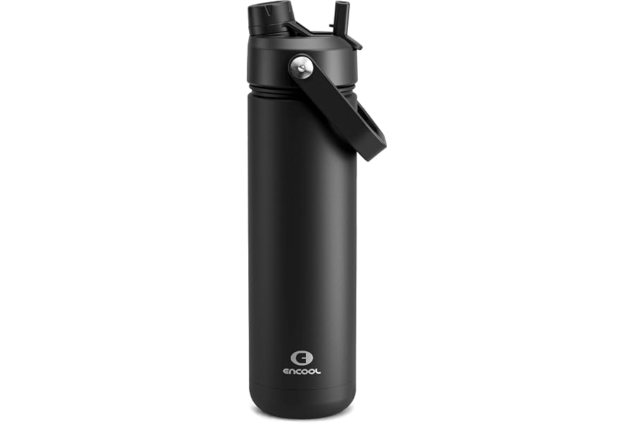 ENCOOL Insulated Water Bottle with Straw Stainless Steel Water Bottle, Leak-Proof, BPA-Free, Double Wall Vacuum Keeps Cold for 24 Hours for Sports, Travel, School (26 oz, Black Night)