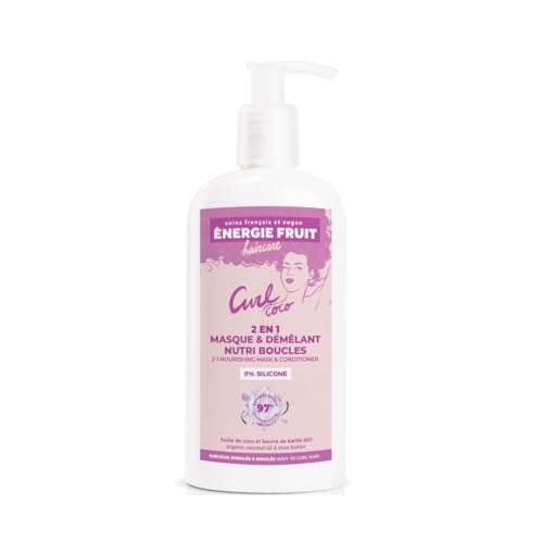 ENERGIE FRUIT Masque 2 en 1 Démêlant Nourrissant Boucles 97% Naturel 300ml | Nourrit sans alourdir, 0% silicone, pour cheveux ondulés à bouclés, Huile de coco, Beurre de Karité, Fabriqué en France