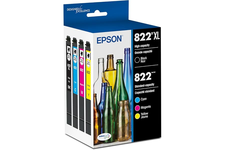 EPSON 822 DURABrite Ultra Ink High Capacity Black & Standard Color Cartridge Combo Pack (T822XL-BCS) Works with WorkForce Pro WF-3820,3823, 4820, 4830, 4833, 4834
