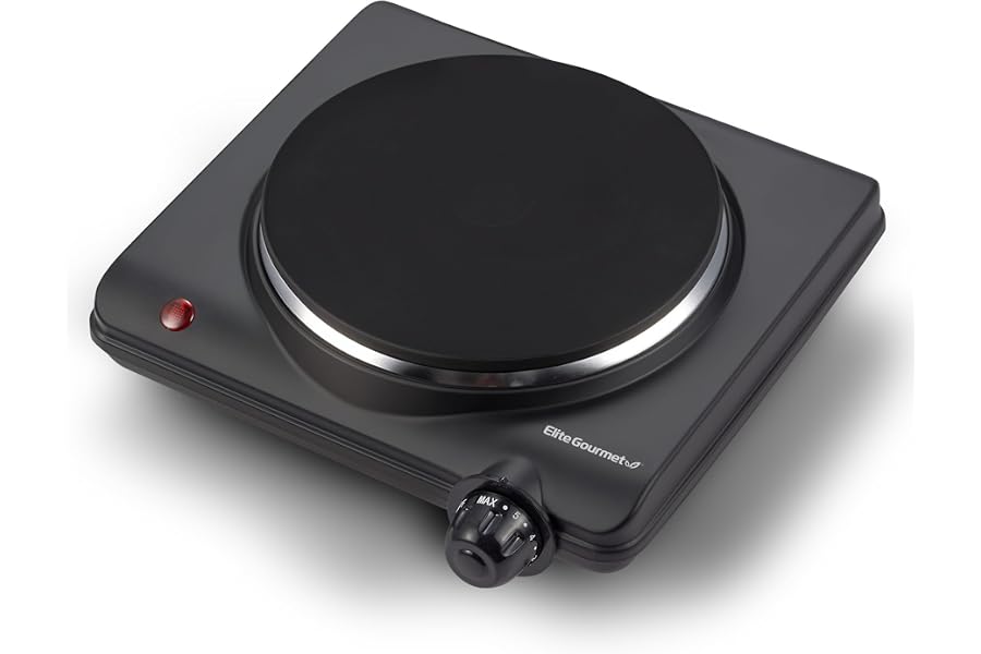 Elite Gourmet Electric Burner, 1000W Cast Iron Hot Plate, 7 Heat Settings | Portable cooktop for RV, dorm, office & small kitchens - road-ready, compact, and countertop-ready for cooking anywhere