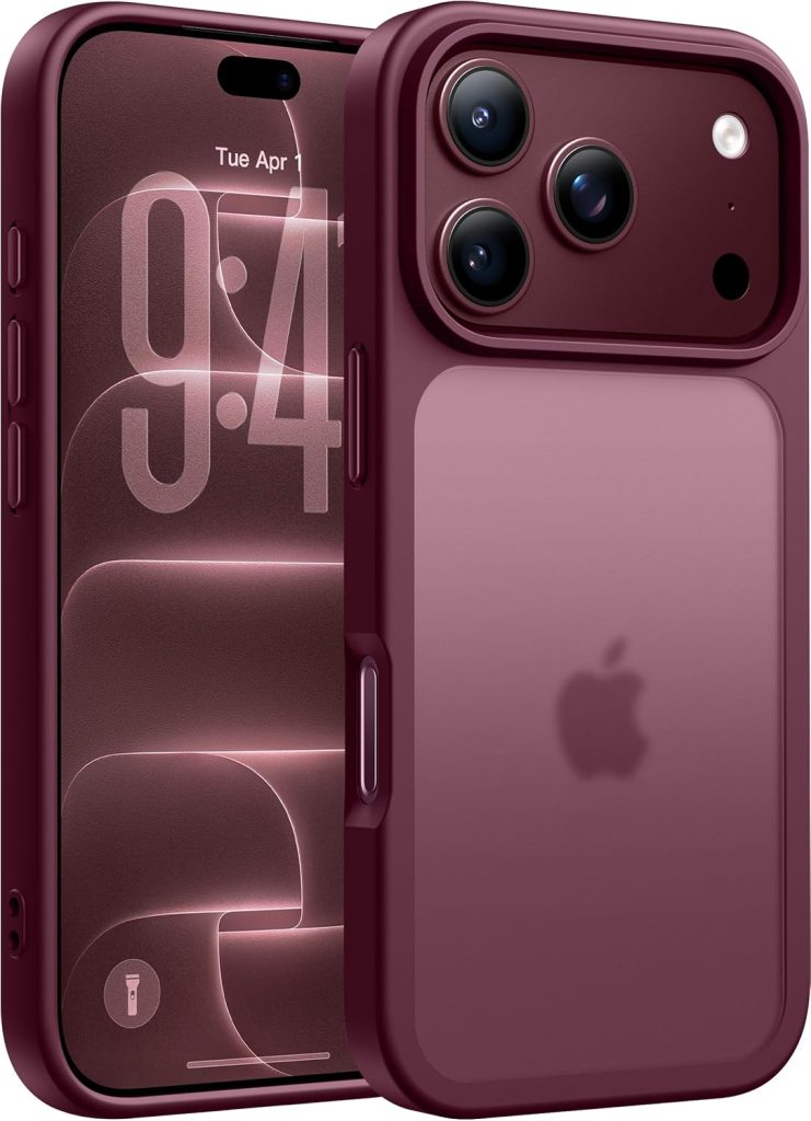 FLLAO Coque Mat pour iPhone 18 Pro Max,Bordeaux | Militaire Étui Antichute Antirayures,Protection Caméra, Toucher Soyeux,Dos Givré Translucide