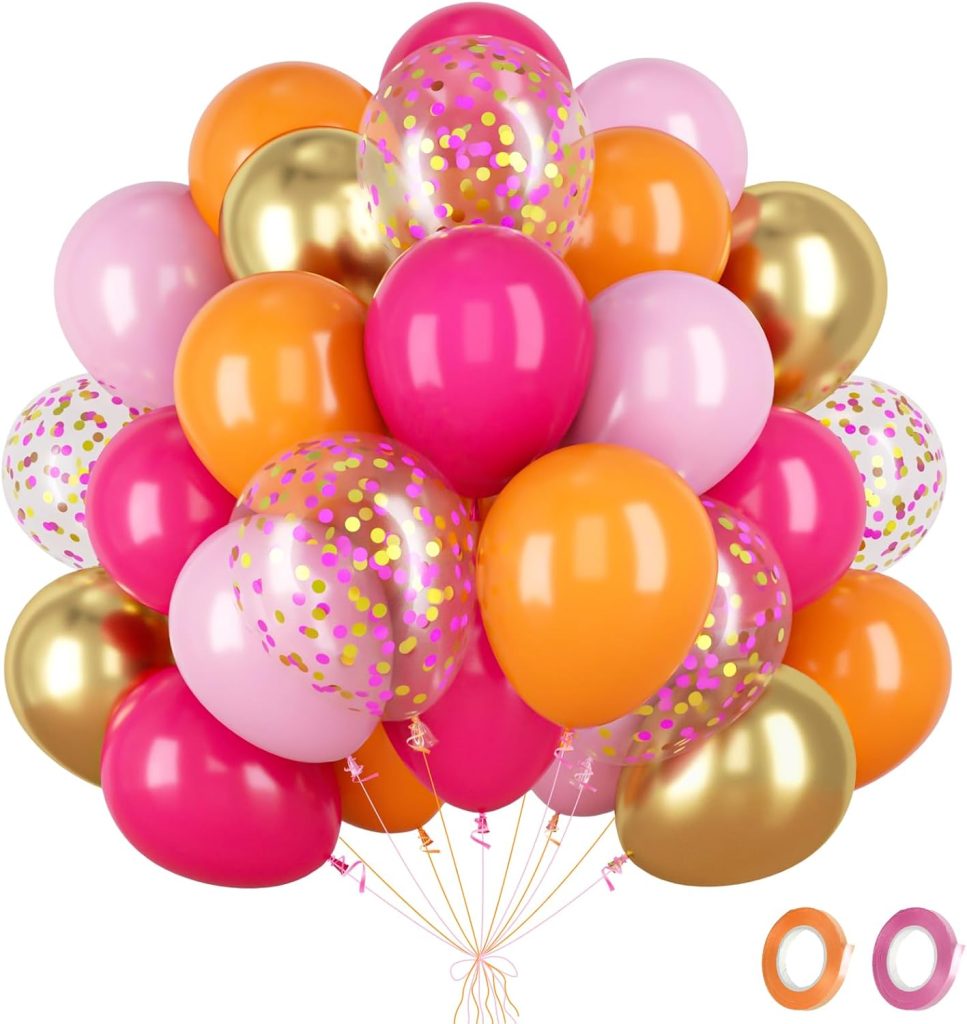 Fairymaiden Ballon Rose Doré- 60 Pièces Orange Doré Rose Ballons Avec Confettis Helium Ballons, Ballon D'or Pour Decoration Anniversaire Bridal Baby Shower Mariage Gender Reveal, 12 Pouces