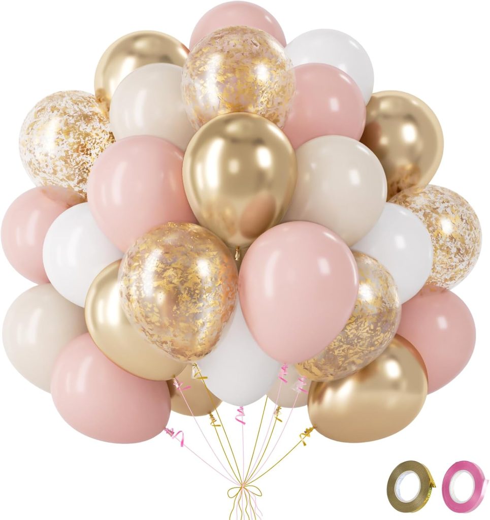 Fairymaiden Ballon Rose Gold- 60 Pièces Dorés Rose Ballons Avec Helium Confettis Ballons, Ballon Happy Birthday Pour Anniversaire Baby Shower Mariage Fête Décoration Gender Reveal, 12 Pouces