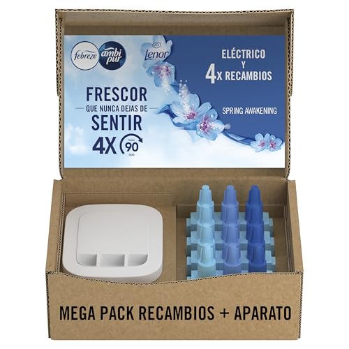 Febreze Désodorisant Électrique 1 Kit Eveil Printanier + 4 recharges (20ml) | 1 kit de démarrage diffuseur, 4 recharges (20ml, 3 parfums en Alternance). Combat les odeurs en continu. Fraîcheur 90 jours.