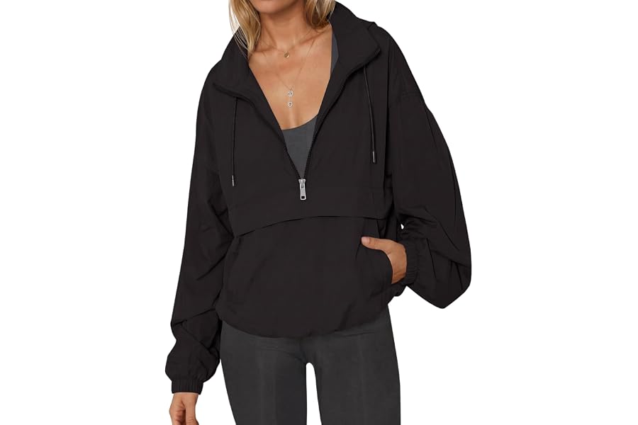 Fisoew Womens Windbreaker Lightweight Jackets Hooded Quarter Zip Pullover | Half Zip, Windproof, Waterproof, Rain Coats, Hiking, Casual, Outdoor, Pockets, Fall, 2026