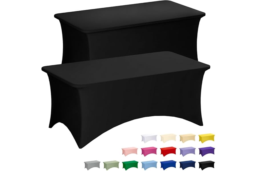 Fixwal 2 Pack 6FT Black Tablecloth Rectangle Spandex Fitted Table Cover | Fit for 6 Foot Rectangle Table, Washable Stretch, Ideal for Party, Wedding, Buffet, Halloween Decoration, Vendor Booth