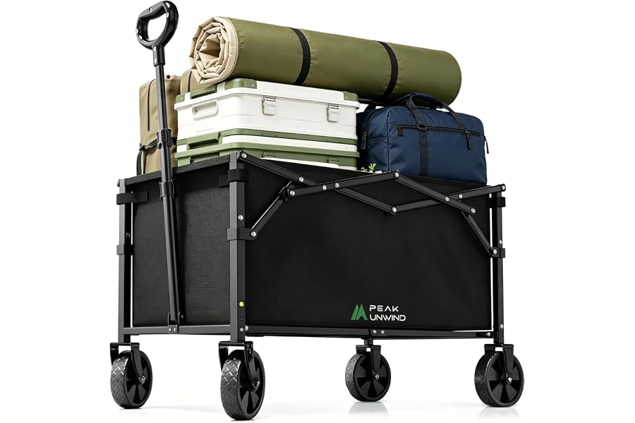 Folding Wagon Cart with Wheels, 220LBS Utility Heavy Duty Wagons Carts | Lightweight foldable wagon cart,Collapsible Wagon with 360° All-Terrain Wheels, Foldable Cart