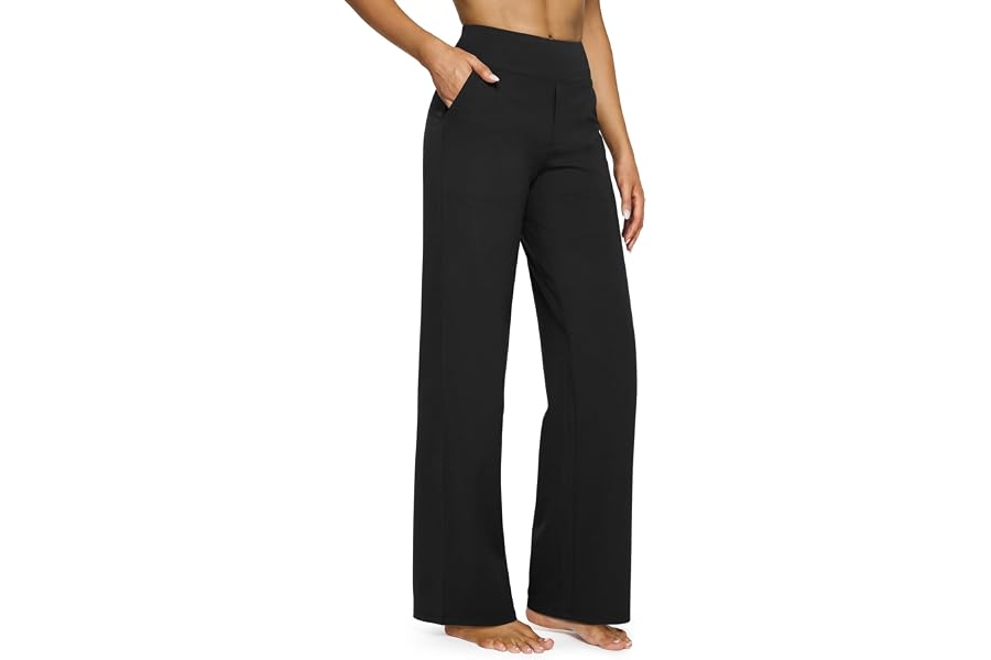 G4Free Yoga Pants for Women Wide Leg Pants with Pockets High Waisted | Moisture Wicking, Soft Comfortable Feel, 4-Way Stretch, Faux Fly, Faux Back Pockets, Yoga, Work & Casual Wear