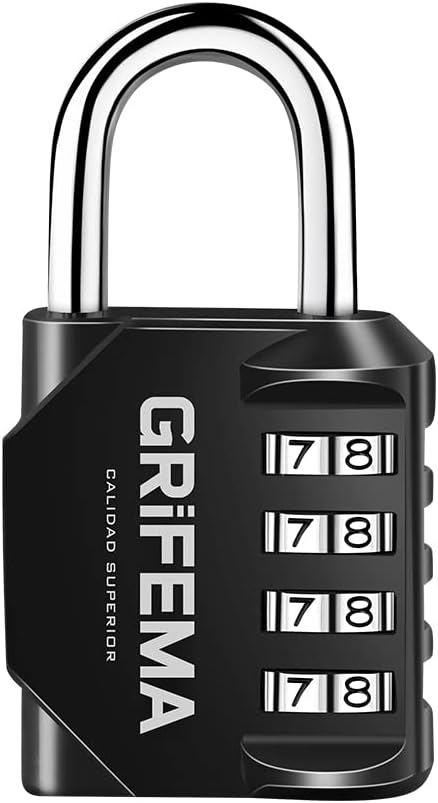GRIFEMA GA1001-1 Candado Combinación 4 Dígitos – Taquilla, Equipaje Negro | Cerradura Para Gimnasio, Maleta de Viaje, Caja de Herramientas