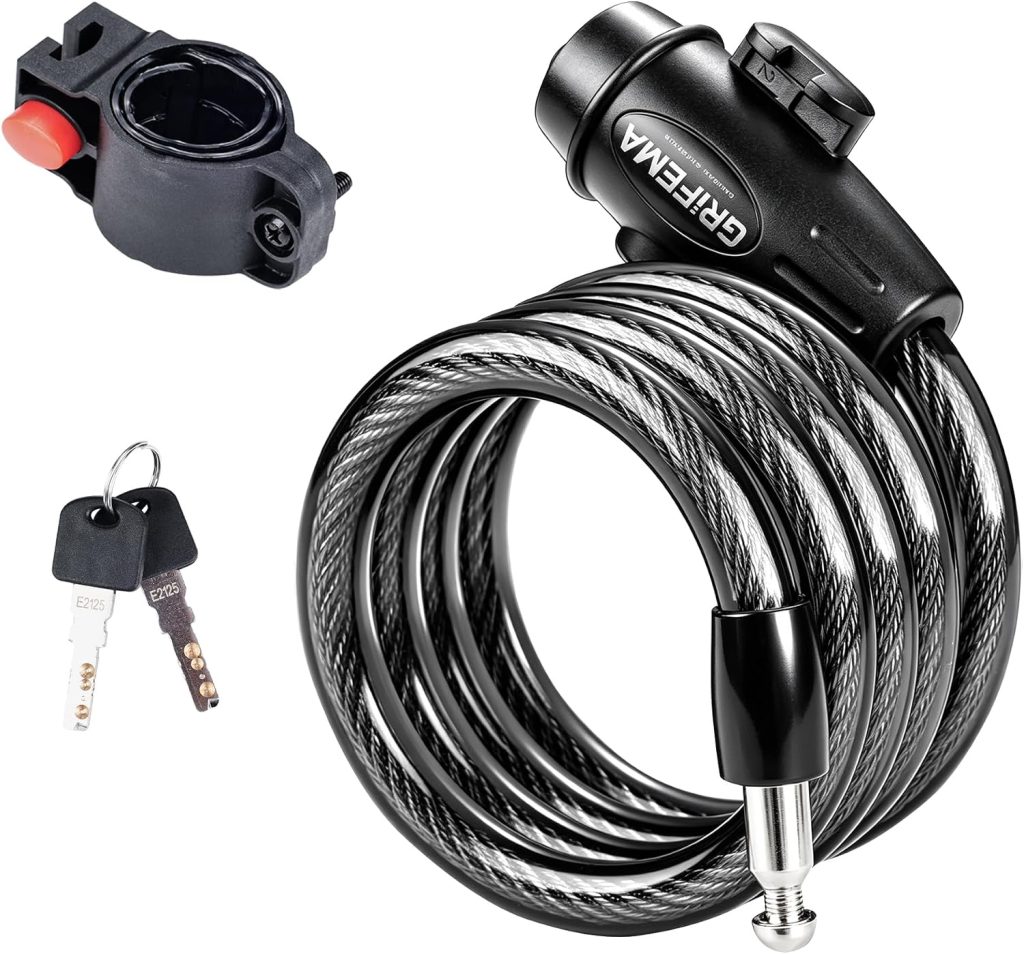 GRIFEMA GA1204-12, Chaîne Antivol Vélo 120 CM | Serrure de câble pour Vélos, Motos, trotinette electrique, Noir